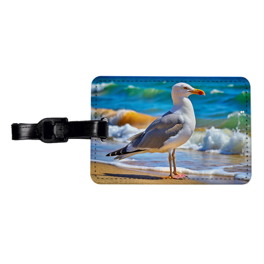Seagull On Beach Travel Faux Leather Luggage Tag