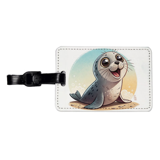 Seal Children's Illustration Style Travel Faux Leather Luggage Tag