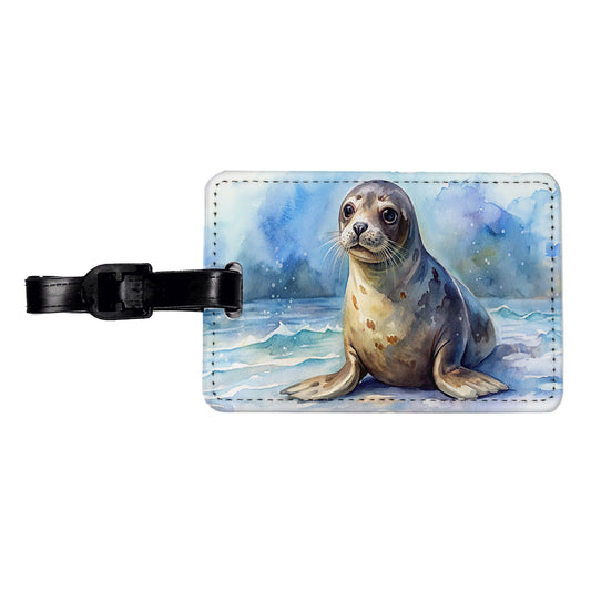 Seal Watercolor Travel Faux Leather Luggage Tag
