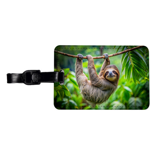 Sloth Hanging From Branch Travel Faux Leather Luggage Tag