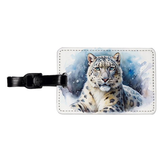 Snow Leopard Watercolor Travel Faux Leather Luggage Tag