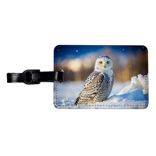 Snowy Owl Raptor Bird Of Prey Travel Faux Leather Luggage Tag