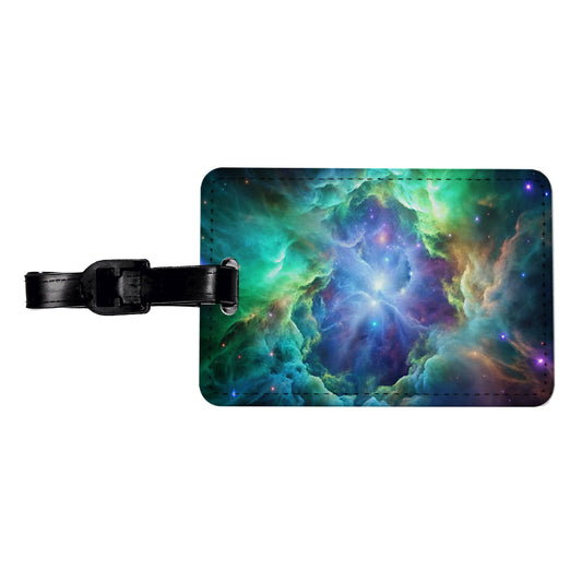 Space Galaxy Nebula Blue Purple Green Travel Faux Leather Luggage Tag
