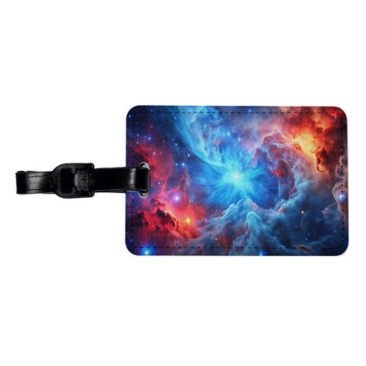 Space Galaxy Nebula Blue Red Travel Faux Leather Luggage Tag