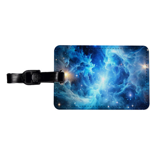 Space Galaxy Nebula Blue White Travel Faux Leather Luggage Tag