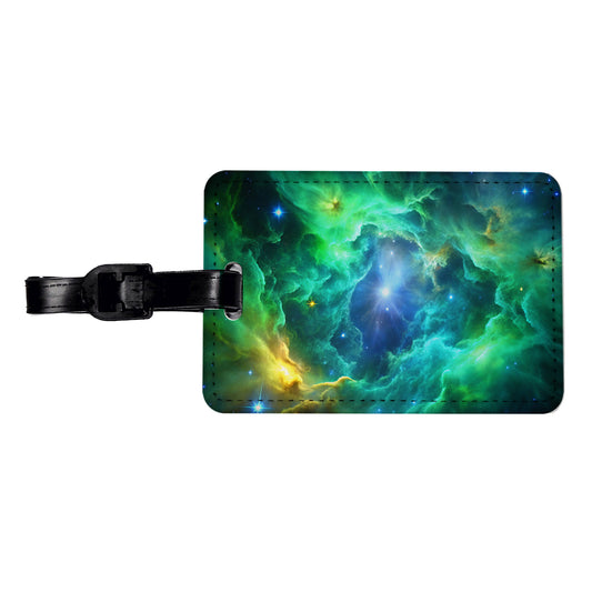 Space Galaxy Nebula Green Blue Travel Faux Leather Luggage Tag