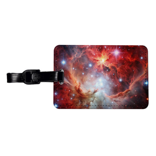Space Galaxy Nebula Red White Travel Faux Leather Luggage Tag