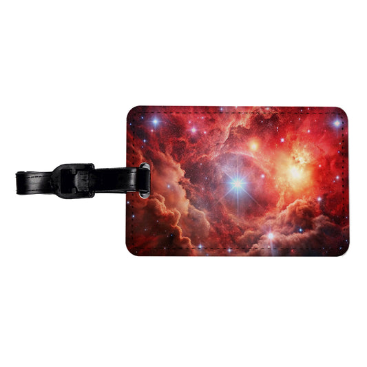 Space Galaxy Nebula Red Travel Faux Leather Luggage Tag