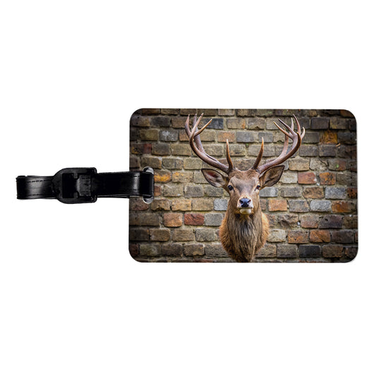 Stag's Head Mounted To Wall Travel Faux Leather Luggage Tag