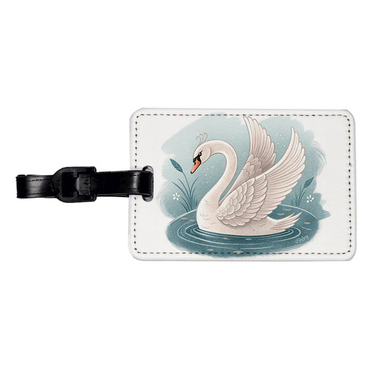 Swan Children's Illustration Style Travel Faux Leather Luggage Tag