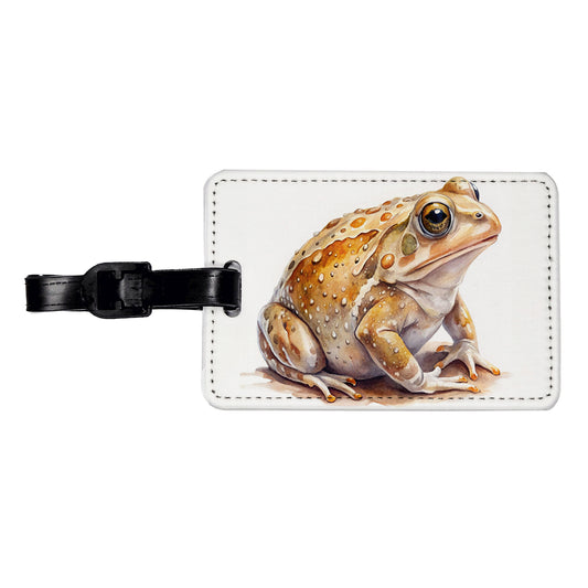 Tan Frog Watercolor Travel Faux Leather Luggage Tag
