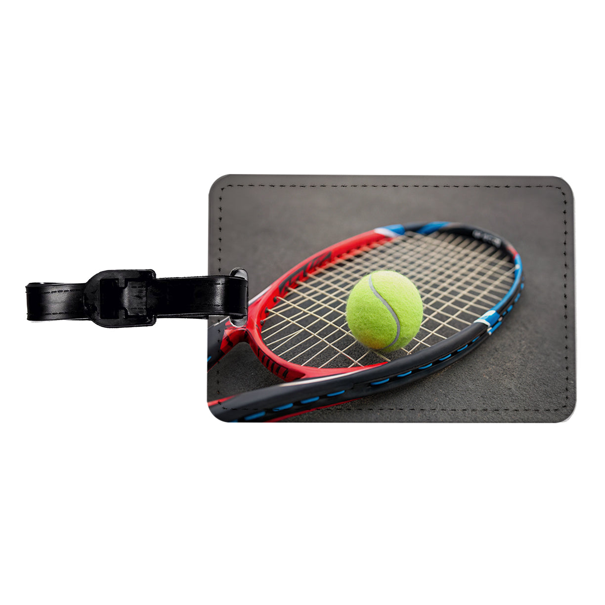 Tennis Racket and Ball Close-up Travel Faux Leather Luggage Tag