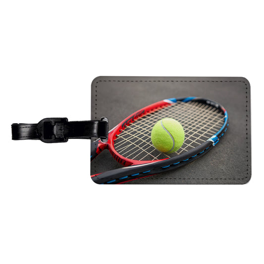 Tennis Racket and Ball Close-up Travel Faux Leather Luggage Tag