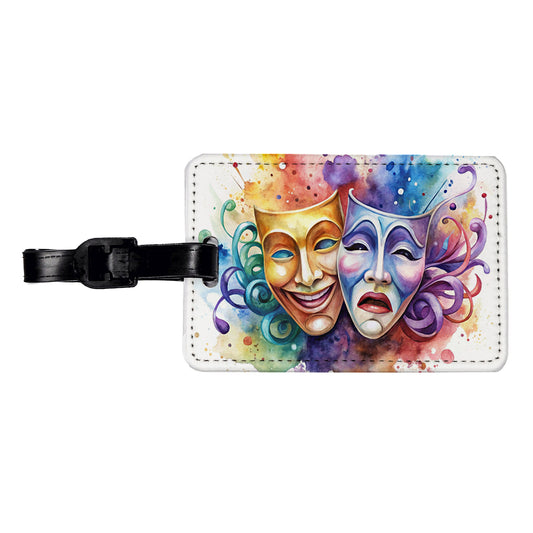 Theater Drama Masks Watercolor Travel Faux Leather Luggage Tag