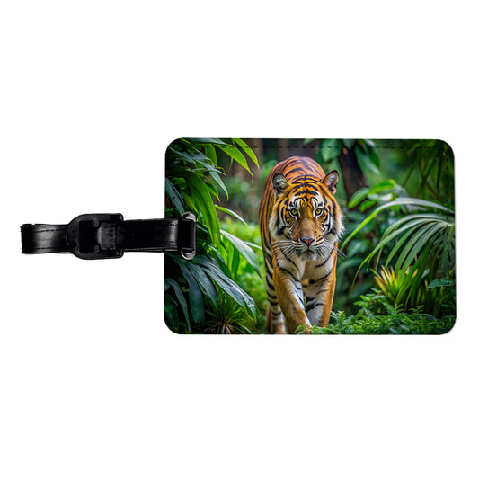 Tiger Stalking Prey In The Jungle Travel Faux Leather Luggage Tag