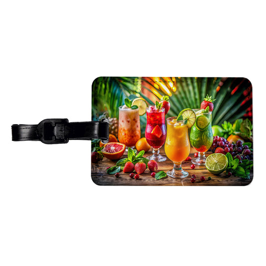 Tropical Colorful Fruity Drinks Travel Faux Leather Luggage Tag