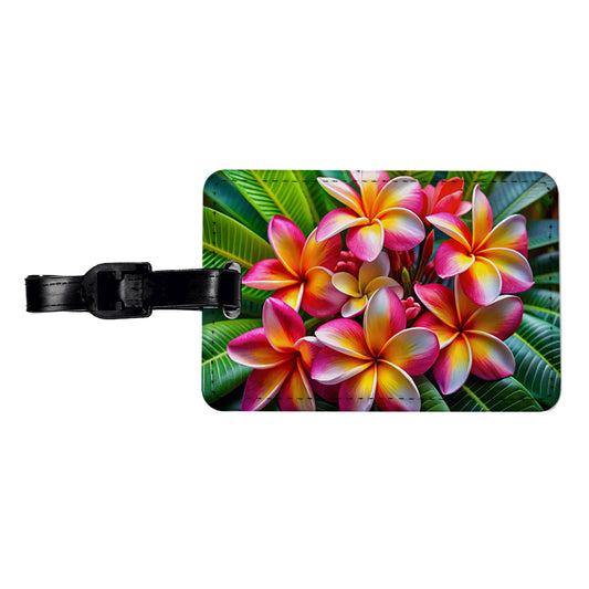 Tropical Pink Yellow Plumeria Flowers Travel Faux Leather Luggage Tag