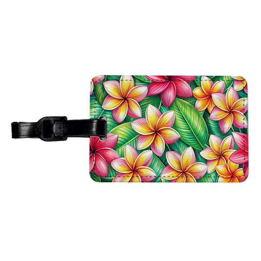 Tropical Plumeria Floral Pattern Travel Faux Leather Luggage Tag