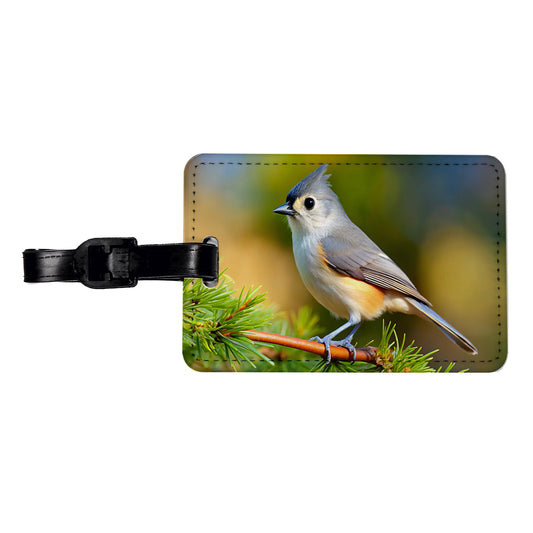 Tufted Titmouse Backyard Bird Travel Faux Leather Luggage Tag