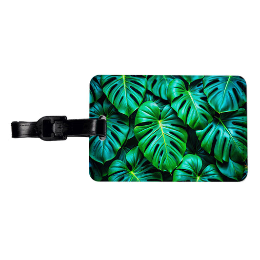 Vibrant Neon Green Monstera Leaves Travel Faux Leather Luggage Tag