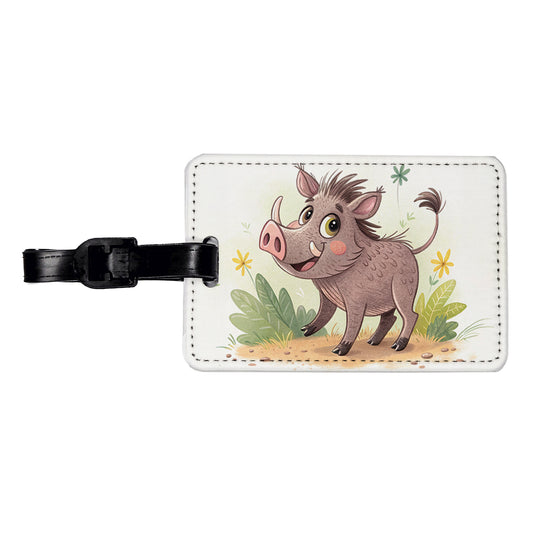Warthog Children's Illustration Style Travel Faux Leather Luggage Tag