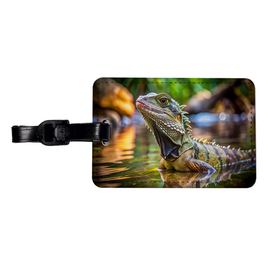 Water Dragon Lizard Reptile Travel Faux Leather Luggage Tag