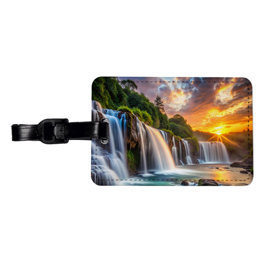 Waterfalls At Sunset Travel Faux Leather Luggage Tag