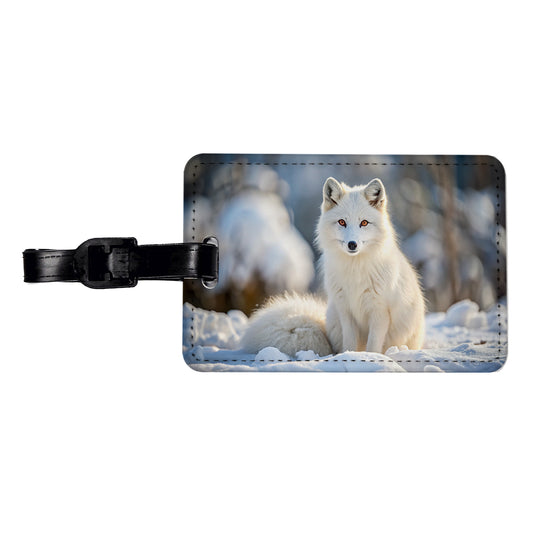 White Arctic Fox In The Snow Travel Faux Leather Luggage Tag