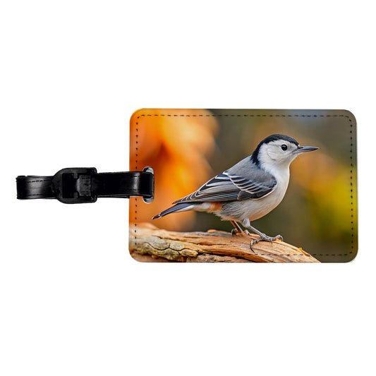 White Breasted Nuthatch Backyard Bird Travel Faux Leather Luggage Tag