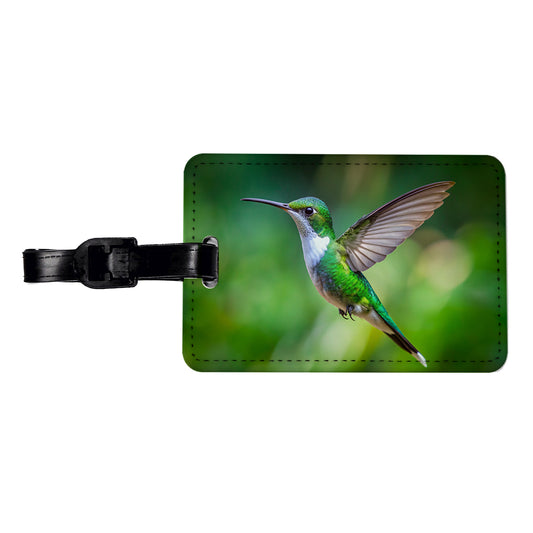 White Chested Emerald Hummingbird Backyard Bird Travel Faux Leather Luggage Tag