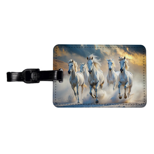 White Horses Galloping Travel Faux Leather Luggage Tag