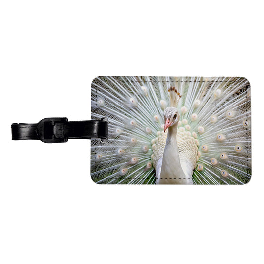 White Peacock Travel Faux Leather Luggage Tag