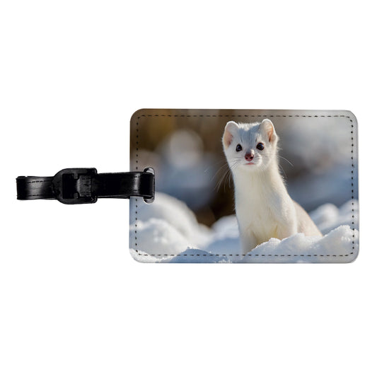 White Stoat Ermine In Snow Travel Faux Leather Luggage Tag
