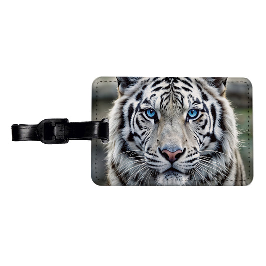 White Tiger Face Travel Faux Leather Luggage Tag