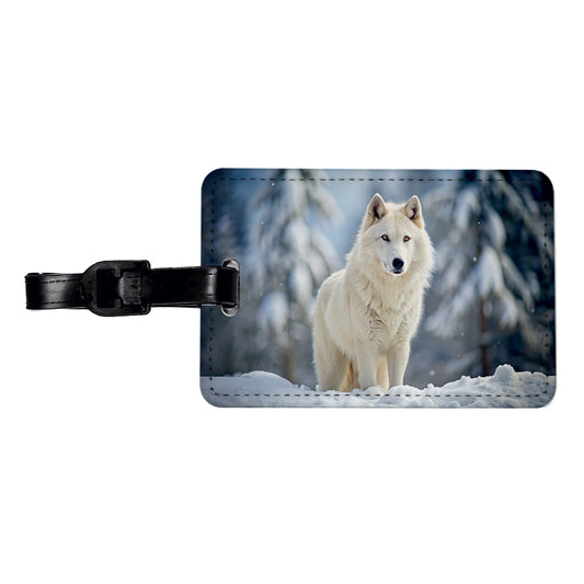 White Wolf In The Snow Travel Faux Leather Luggage Tag