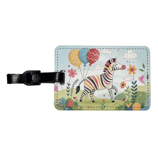 Zebra Children's Illustration Style Travel Faux Leather Luggage Tag