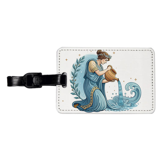 Zodiac Horoscope Symbol Aquarius Water Bearer Travel Faux Leather Luggage Tag