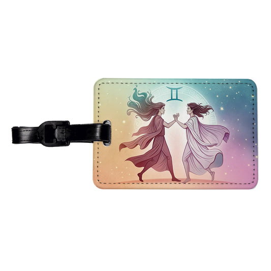 Zodiac Horoscope Symbol Gemini Twins Travel Faux Leather Luggage Tag
