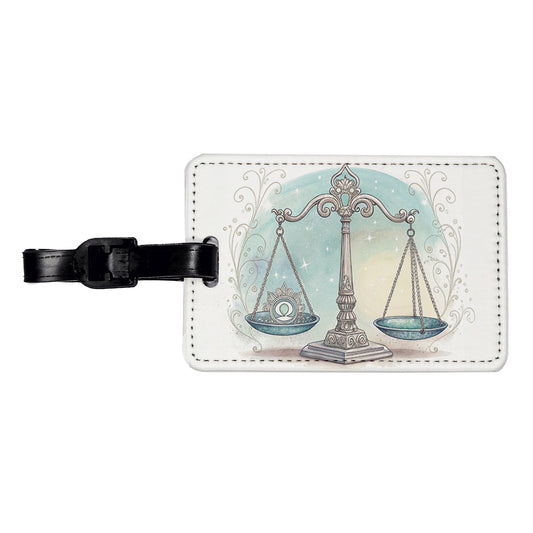 Zodiac Horoscope Symbol Libra Scales Travel Faux Leather Luggage Tag