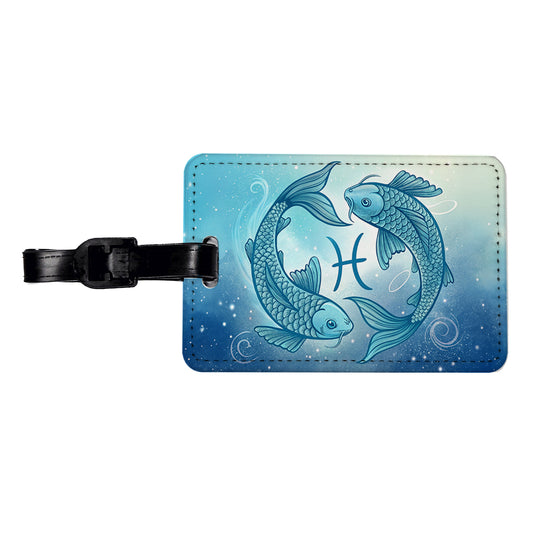 Zodiac Horoscope Symbol Pisces Fish Travel Faux Leather Luggage Tag