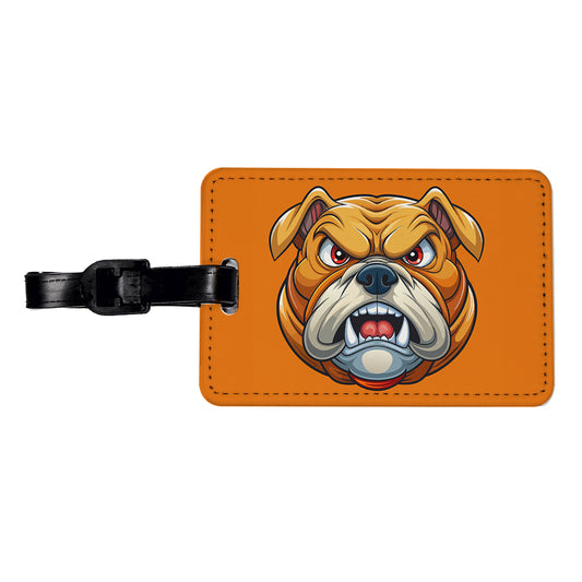 Angry Bulldog Face School Mascot Cartoon Travel Faux Leather Luggage Tag