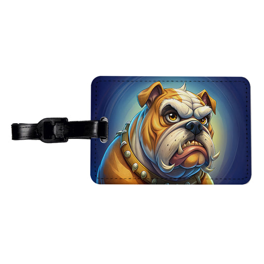Angry Mad Bulldog Face School Mascot Travel Faux Leather Luggage Tag