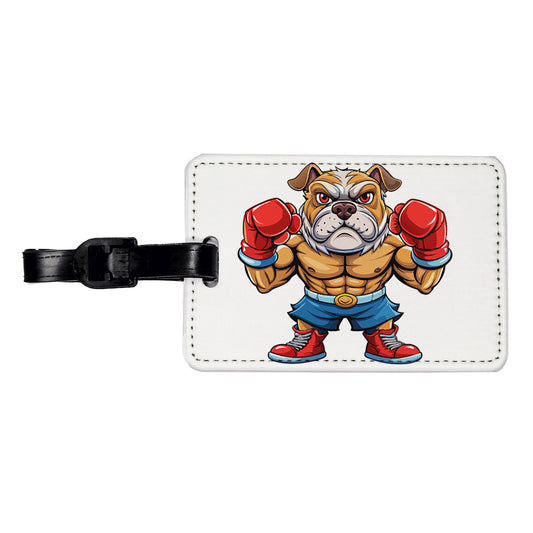 Fighting Bulldog Mascot With Boxing Gloves Travel Faux Leather Luggage Tag
