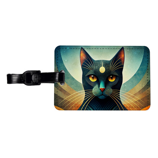 Black Cat Abstract Stylized Art Travel Faux Leather Luggage Tag