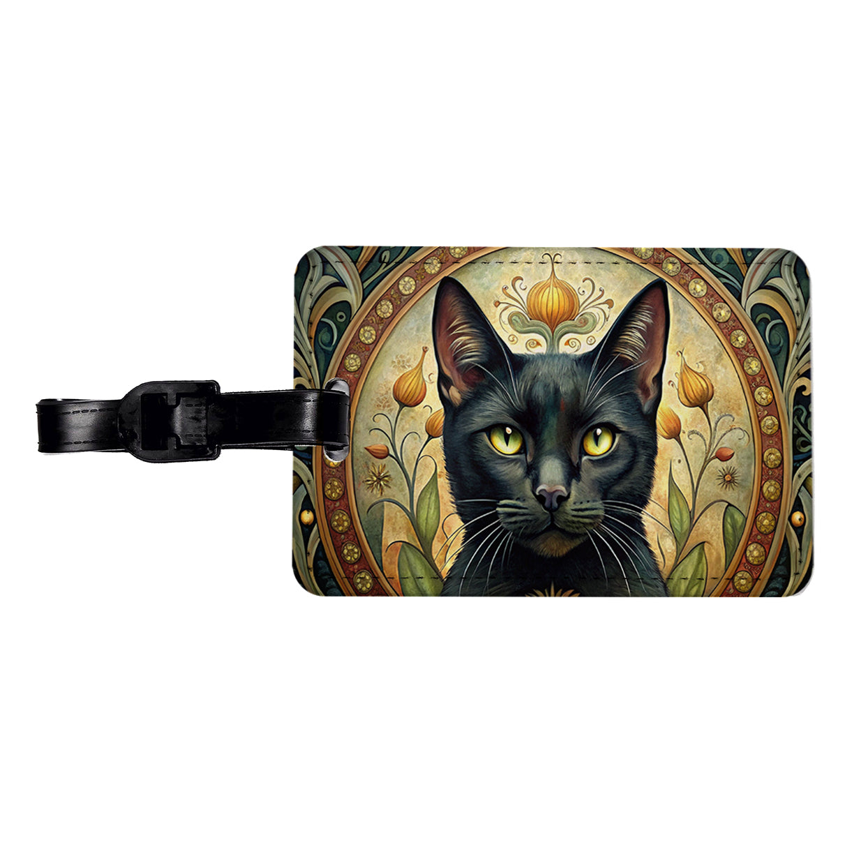 Black Cat Art Nouveau Travel Faux Leather Luggage Tag
