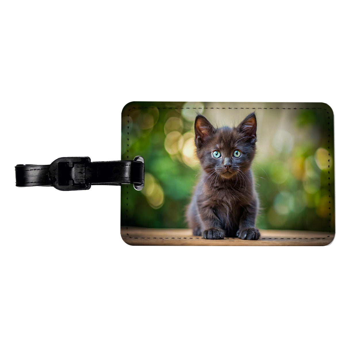 Black Cat Kitten Photo Travel Faux Leather Luggage Tag