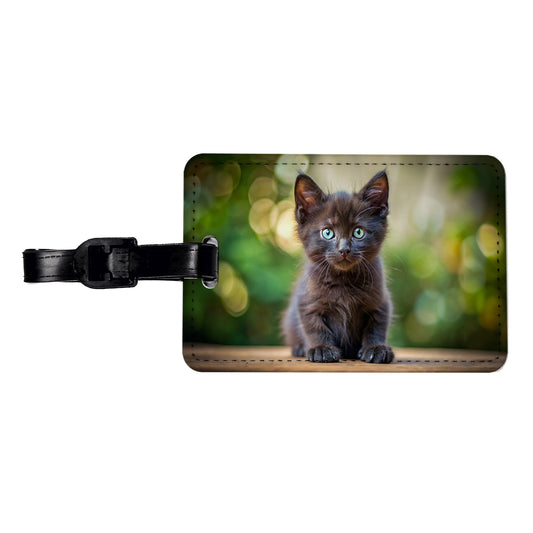 Black Cat Kitten Photo Travel Faux Leather Luggage Tag