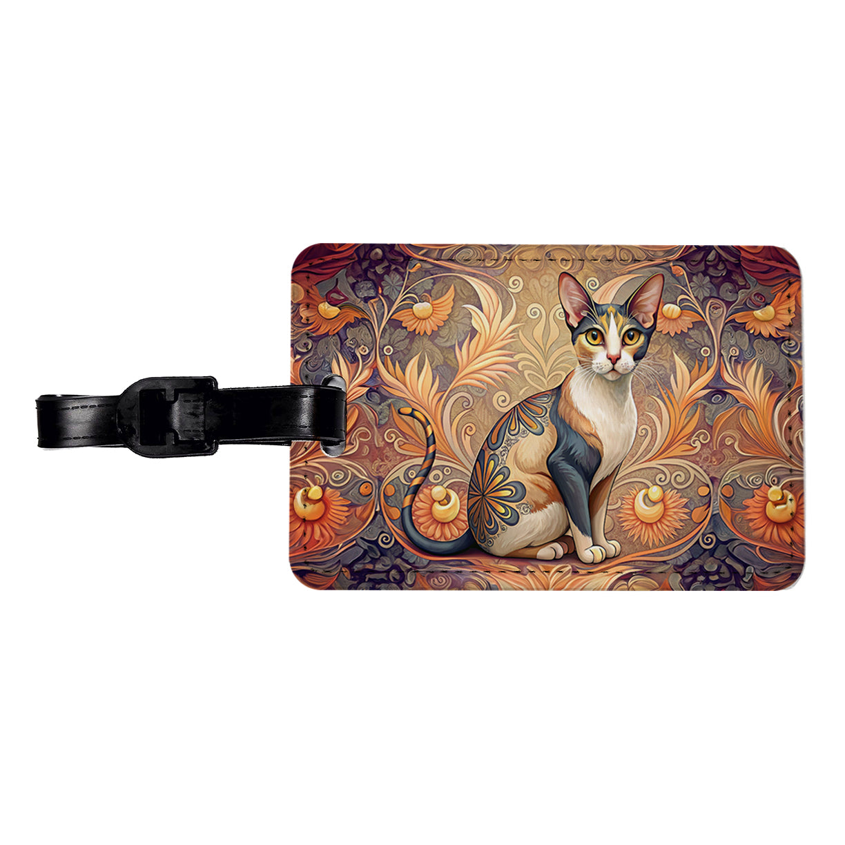 Calico Cat Art Nouveau Travel Faux Leather Luggage Tag