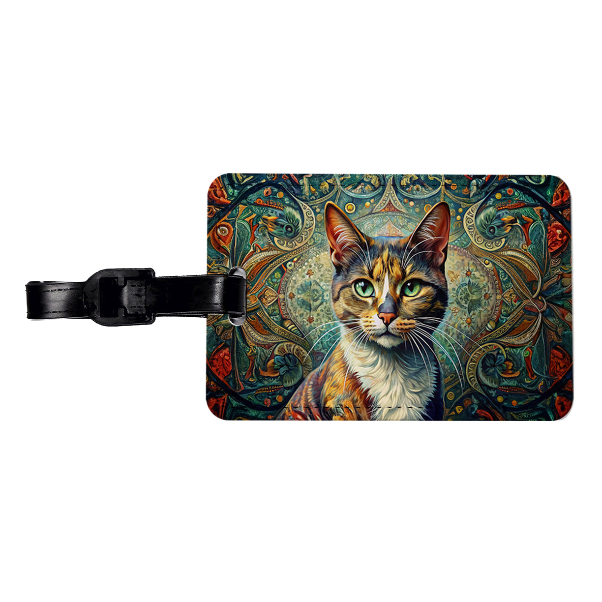 Calico Cat Bohemian Art Travel Faux Leather Luggage Tag