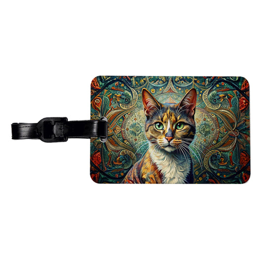 Calico Cat Bohemian Art Travel Faux Leather Luggage Tag